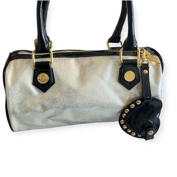 Betseyville Silver Glitter Paten Small Bag Satchel Punk Rockabilly Heart Tag - Picture 4 of 16